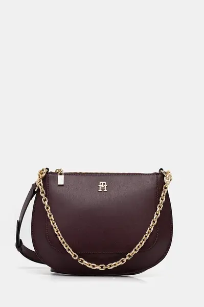 Kožená kabelka Tommy Hilfiger vínová barva, AW0AW18143