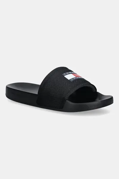 Pantofle Tommy Jeans TJM POOL SLIDE pánské, černá barva, EM0EM01673