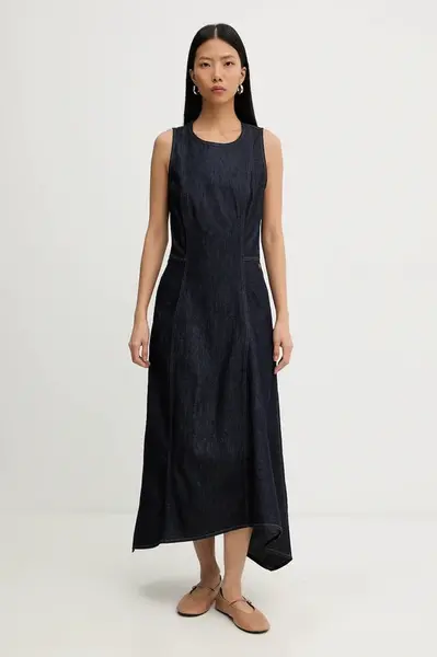 Džínové šaty G-Star Corset Flare tmavomodrá barva, midi, D27934-E090