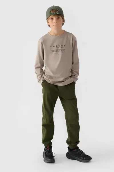 Chlapčenské Jogger Casual Nohavice Hladké 4F Khaki 4FJWMM00TTR