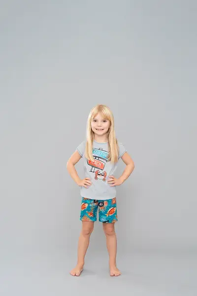 Girls' pyjamas Oceania, short sleeves, shorts - light melange/print