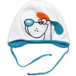 NELLYS Dvouvrstvá fleecová čepice na zavazování Pejsek, bílá, roz. 44