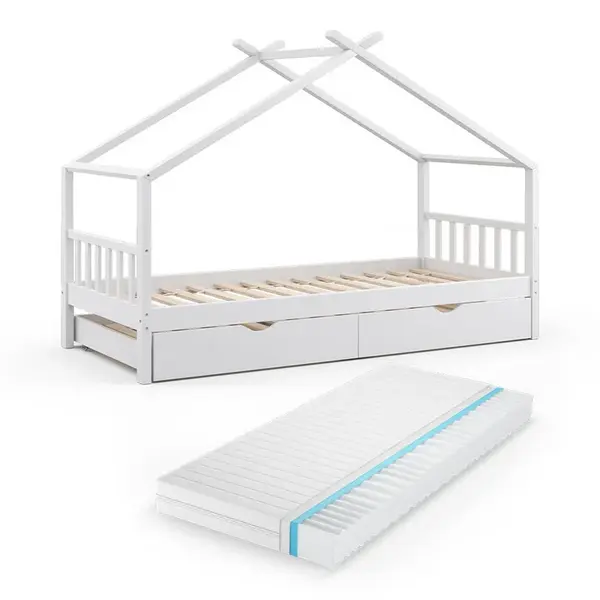 VitaliSpa DĚTSKÁ POSTEL Design Bílá 90x200 cm s lůžkem pro hosty a matrací