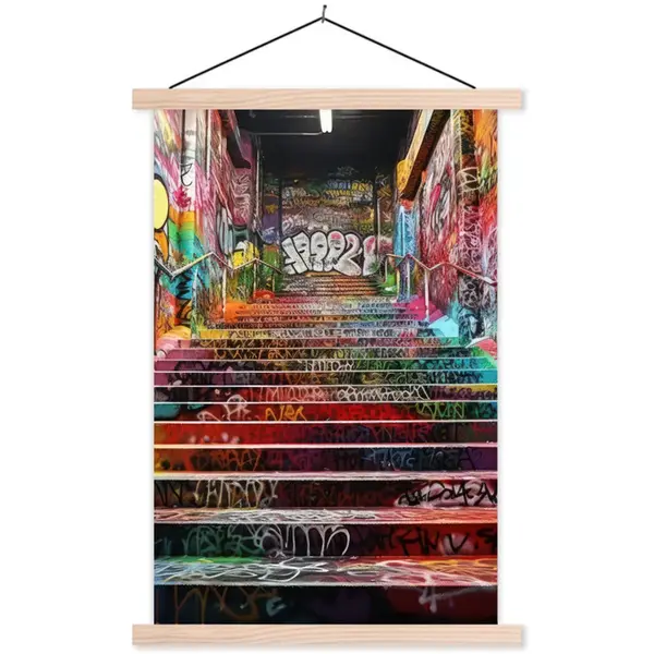 MuchoWow PLAKÁT S MAGNETICKOU LIŠTOU Schody - Graffiti - Barvy - Umění 60x90 cm