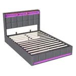 SHOPENTRA ČALOUNĚNÁ postel 140x190cm šedá lněná pneumatická LED USB-C