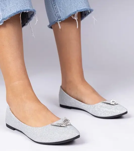 Gemre Silver women's glitter ballet flats with butterfly Denny