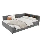 CHICFURN VÝSUVNÁ POSTEL 140/200 cm v šedé barvě s LED, USB a Type-C