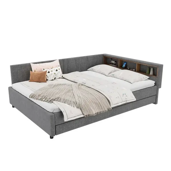 CHICFURN VÝSUVNÁ POSTEL 140/200 cm v šedé barvě s LED, USB a Type-C