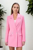26139 Dewberry Womens Large Size Woven Blazer Jacket-PINK