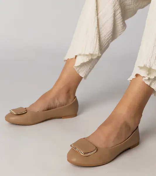 marka niezdefiniowana Brown women's ballet flats with rhinestones Bejla