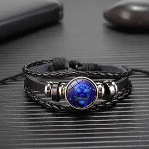 12 Constellations Cowhide Leather Multi-strand Braided Bracelets