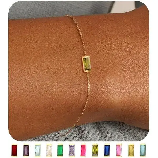 August Birthstone Brass Pave Cubic Zirconia Rectangle Link Bracelets