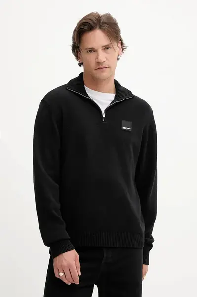 Bavlněný svetr Karl Lagerfeld Jeans pánský, černá barva, s pologolfem, A3M18002