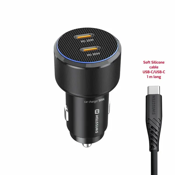 Swissten CL Adaptér 2x USB-C PD, 50W černá + USB-C / USB-C, 1m kabel