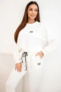 Kesi Włoski Dámský komplet z viskózy s mikinou a kalhotami ecru masełkowy