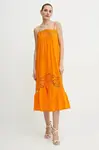 Bavlněné šaty Twinset oranžová barva, midi, 251TT2331