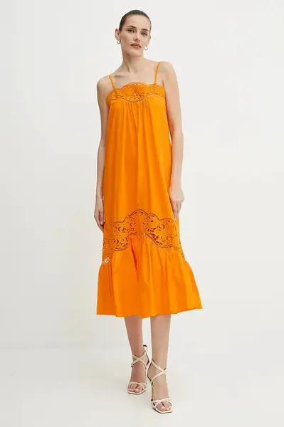 Bavlněné šaty Twinset oranžová barva, midi, 251TT2331