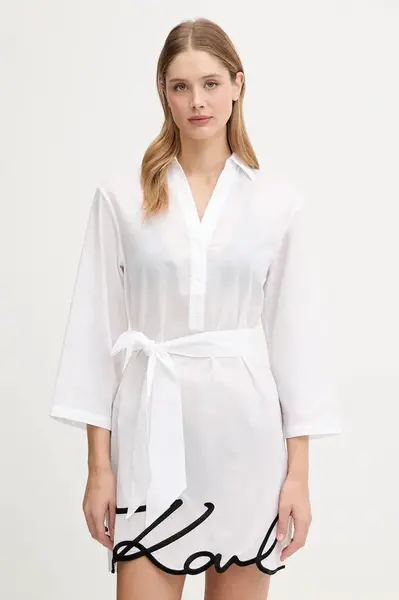 Bavlněné šaty Karl Lagerfeld bílá barva, mini, A2W46075