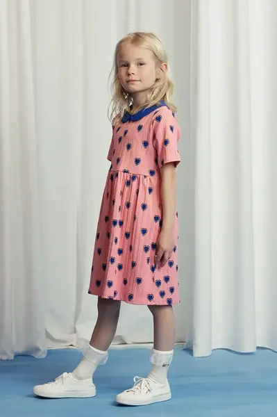 Dětské bavlněné šaty Mini Rodini Outlined hearts růžová barva, mini, 2525011028