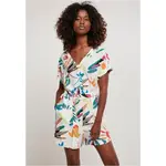 Women's jumpsuit with a short viscose belt in white sandy fruit color