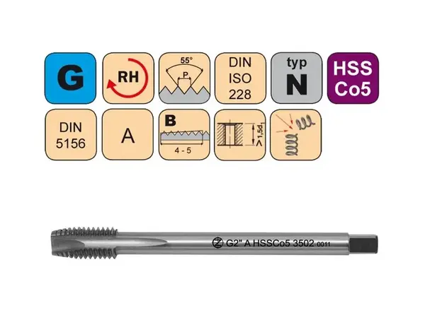 NÁSTROJE CZ Závitník strojní G1/4" A HSSCo5 DIN 5156 B