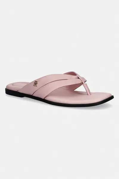Tommy Hilfiger šľapky dámske kožené ELEVATED TOE POST LTH SANDAL