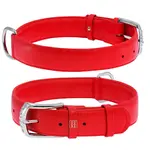 Plochý kožený obojok červenej farby, Obvod krku: 18-21 cm, širka: 9 mm