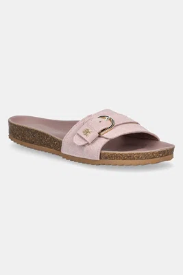 Semišové pantofle Tommy Hilfiger SOFT SUEDE ADJUSTABLE MULE dámské, růžová barva, FW0FW08809