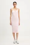 Šaty Tommy Jeans růžová barva, midi, přiléhavé, DW0DW20330