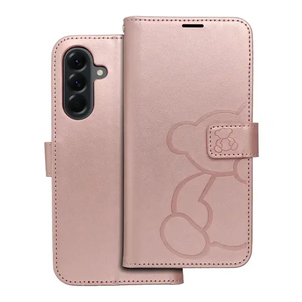 Flipové pouzdro MEZZO Book case pro Samsung Galaxy A56 5G, teddy bear rose gold