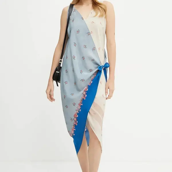 Hedvábné šaty Weekend Max Mara modrá barva, midi, 2515221232600