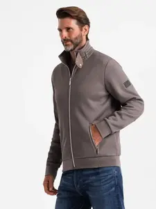 Ombre Men's jacket with high collar and fleece interior - ash