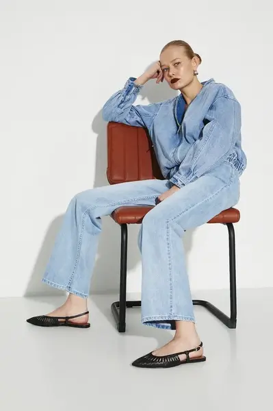 Kožené baleríny Medicine černá barva, s odkrytou patou