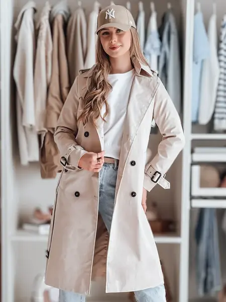 Dámsky dlhý trenčkot s opaskom