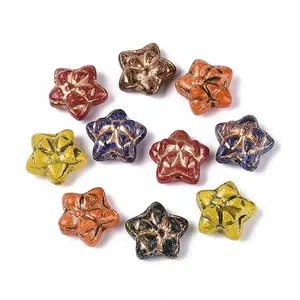 Picasso Baking Paint & Golden Metal Enlaced Glass Beads