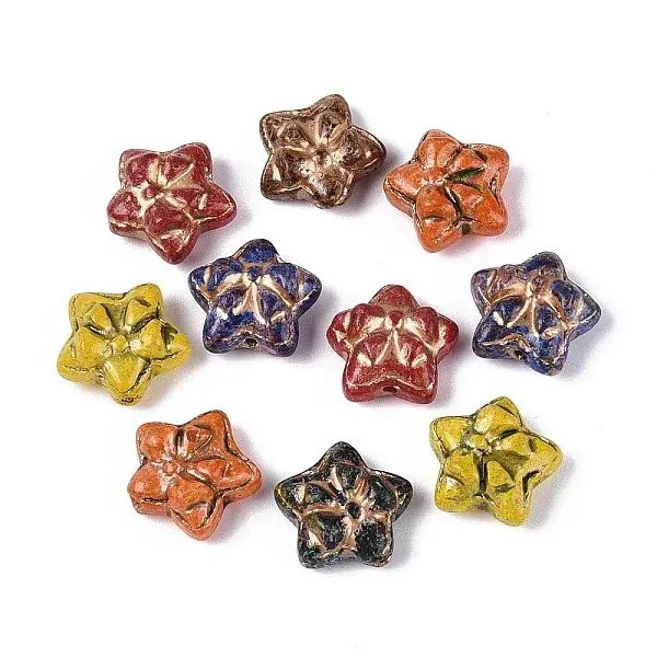 Picasso Baking Paint & Golden Metal Enlaced Glass Beads