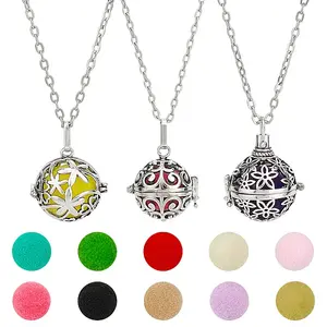 3Pcs 3 Styles Alloy Hollow Cage Diffuser Pendant Cable Chain Necklaces