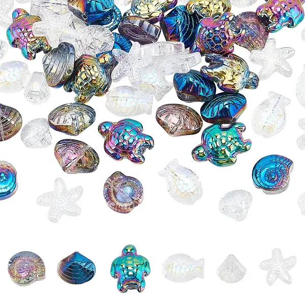 60Pcs 6 Styles Electroplate Glass Beads