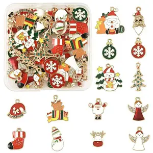 40Pcs Christmas Theme Alloy Enamel Pendants