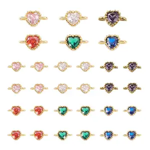30Pcs 6 Colors Brass Cubic Zirconia Heart Links Connector Charms