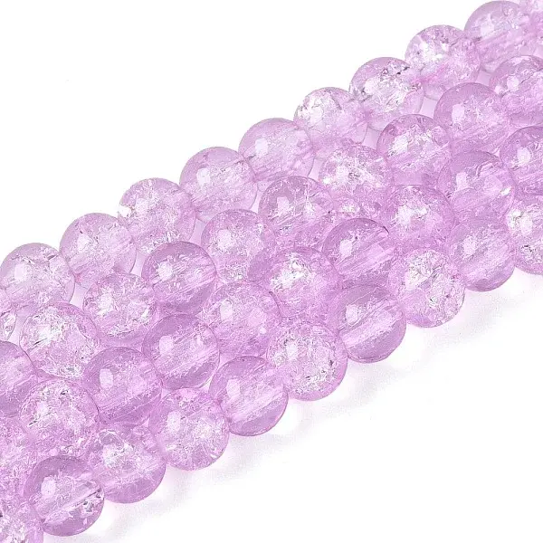 Plum Crackle Glass Round Beads Strands