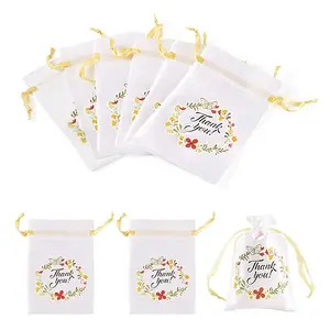 Flower Thank You Polyester Satin Storage Drawstring Bags