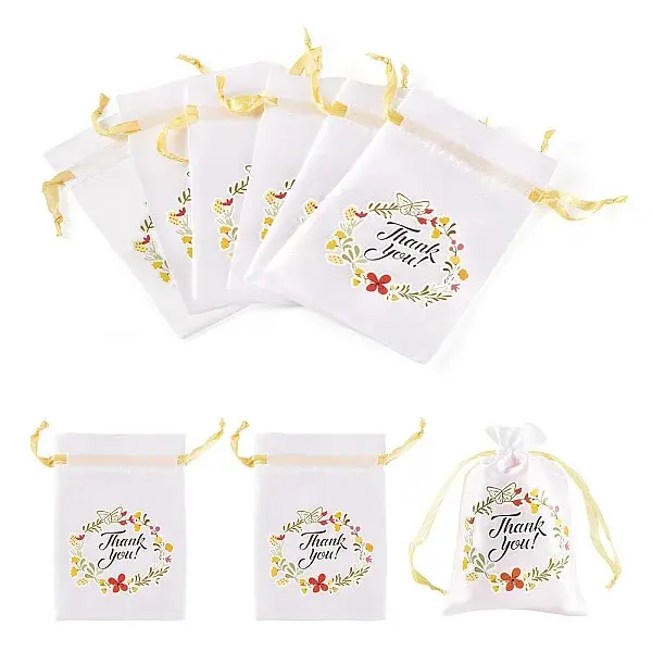 Flower Thank You Polyester Satin Storage Drawstring Bags