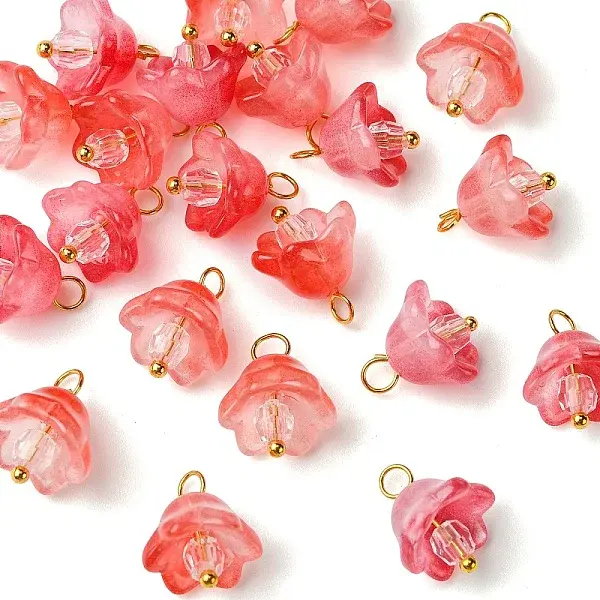 20Pcs Glass & Acrylic Flower Pendants