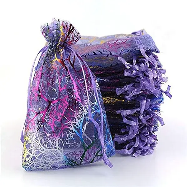 Rectangle Printed Organza Drawstring Bags
