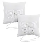 Square Polyester with Plastic Pearl Flower Wedding Finger Ring Display Pillow
