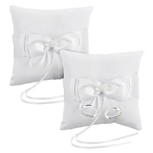 Square Polyester with Plastic Pearl Flower Wedding Finger Ring Display Pillow