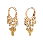 Cactus Brass Dangle Huggie Hoop Earrings