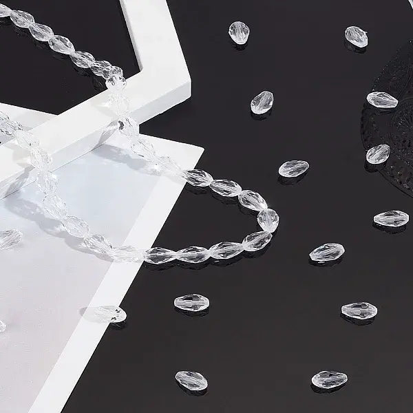 2 Strands Transparent Faceted Glass Beads