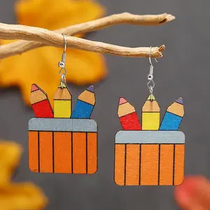 Back-to-School Paintbrush Wood Dangle Earrings Accessories